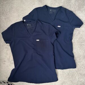 Figs Women's Navy Blue Scrub Tops - Set of 2